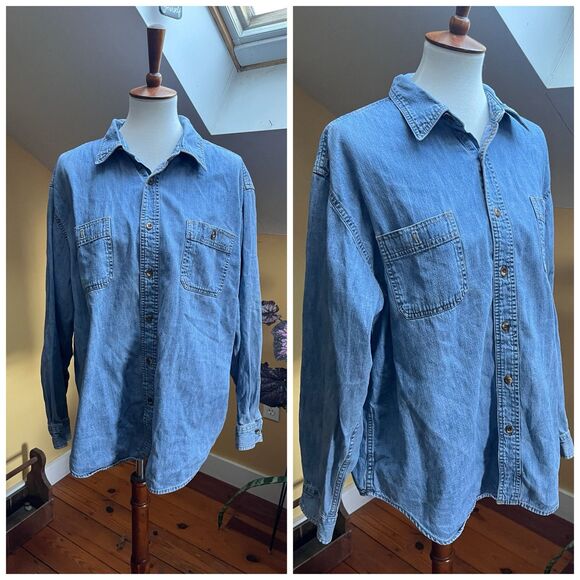 Vintage Route 66 Men XL Shirt Button Down Denim Original Blue 90s Western - Picture 1 of 8